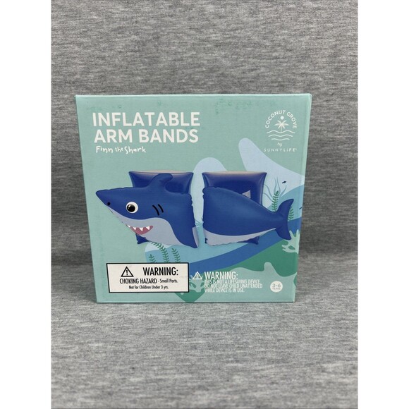 Inflatable Arm Bands Finn The Shark Blue Ages 3-6 Up To 40 Lbs - Picture 1 of 12